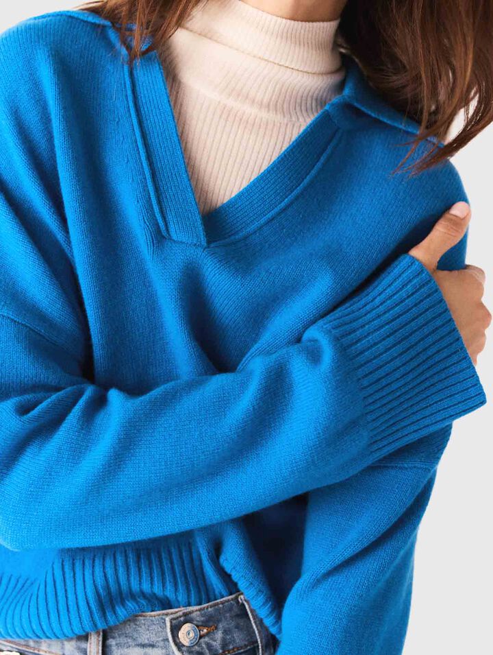 Open polo collar cardigan