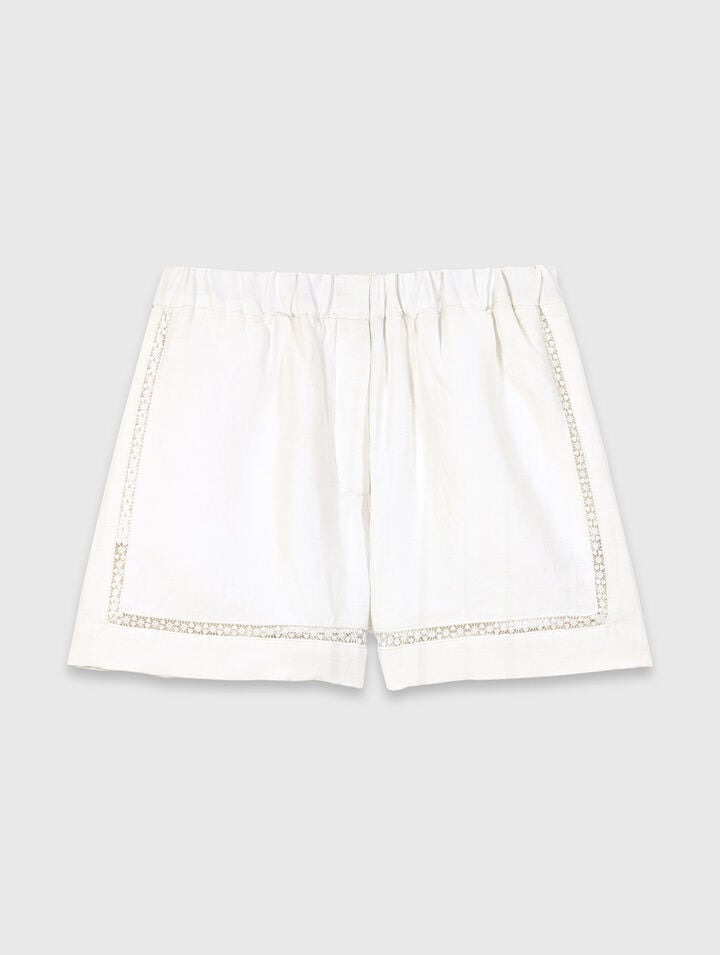 Embroidered linen blend shorts