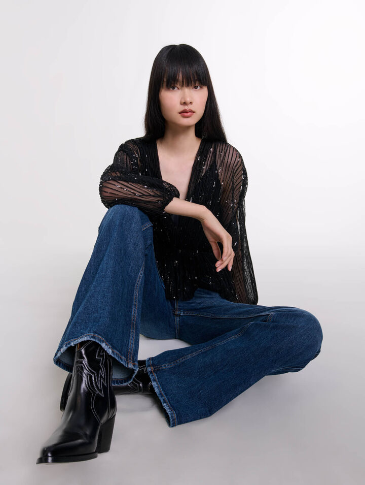 Belted sequin shirt