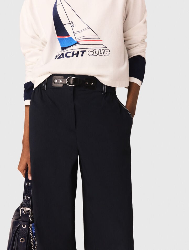 Cotton trousers with leather belt