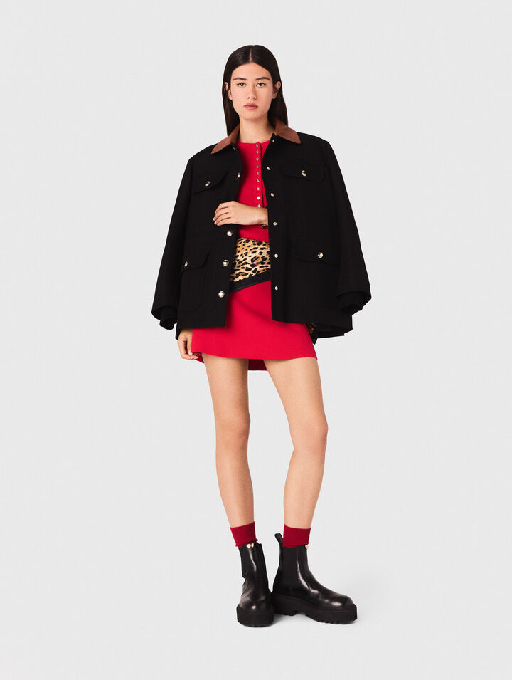 Parka with leather collar