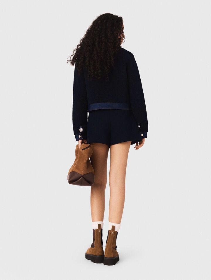 Boucl&eacute; and denim-detail jacket