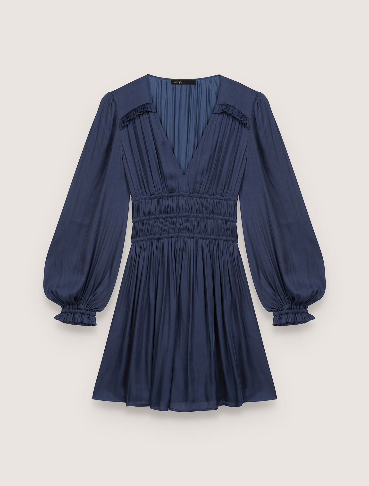 Short satin dress with ruffles