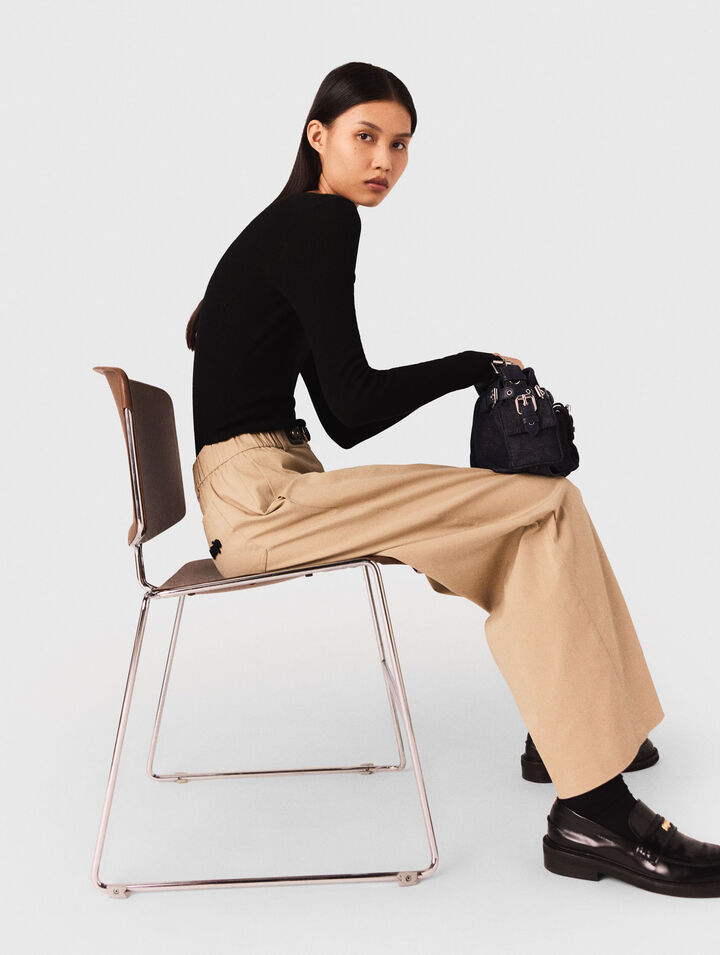 Wide-leg cotton trousers