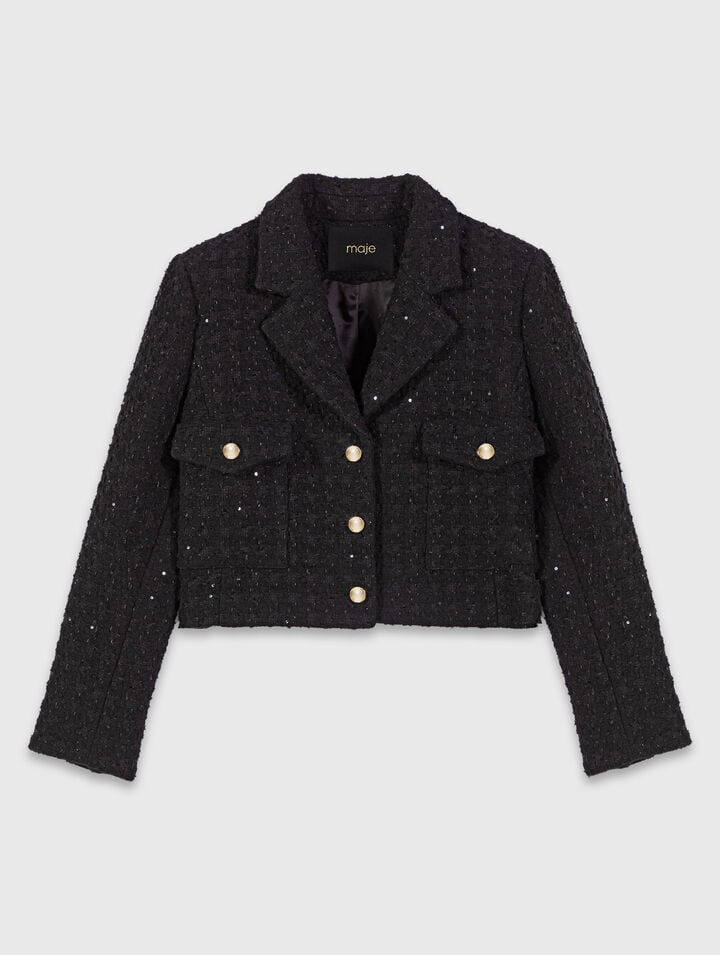 Short rhinestone tweed jacket
