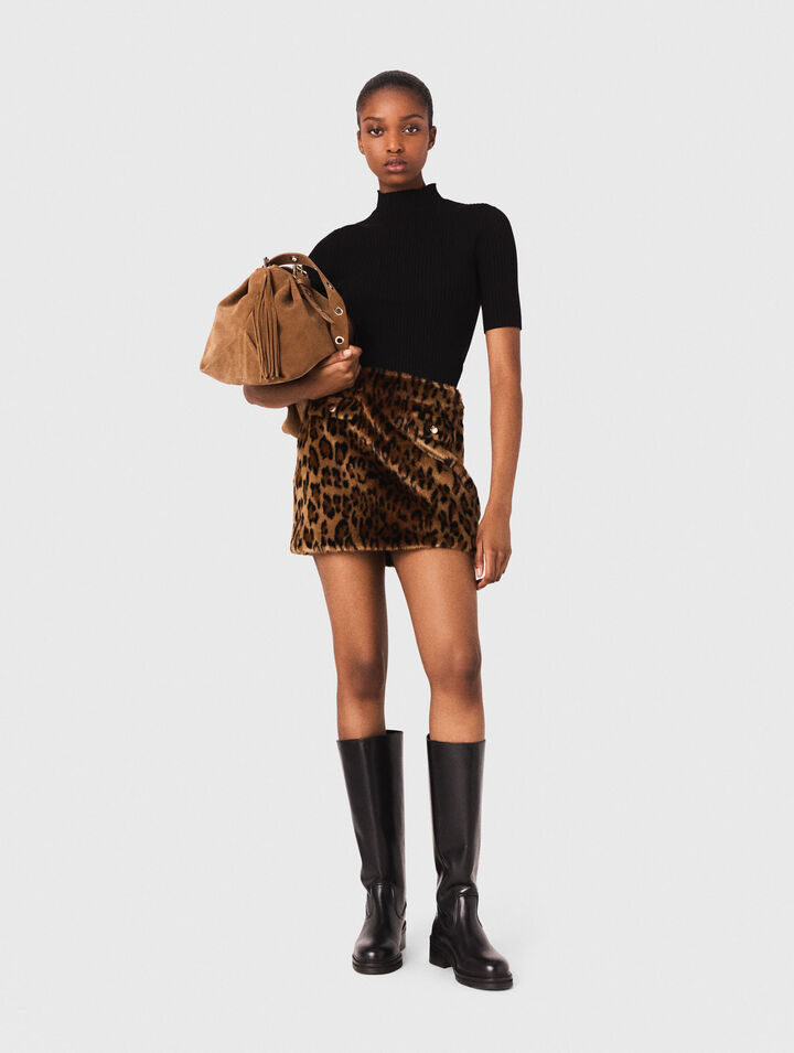 Leopard faux fur miniskirt