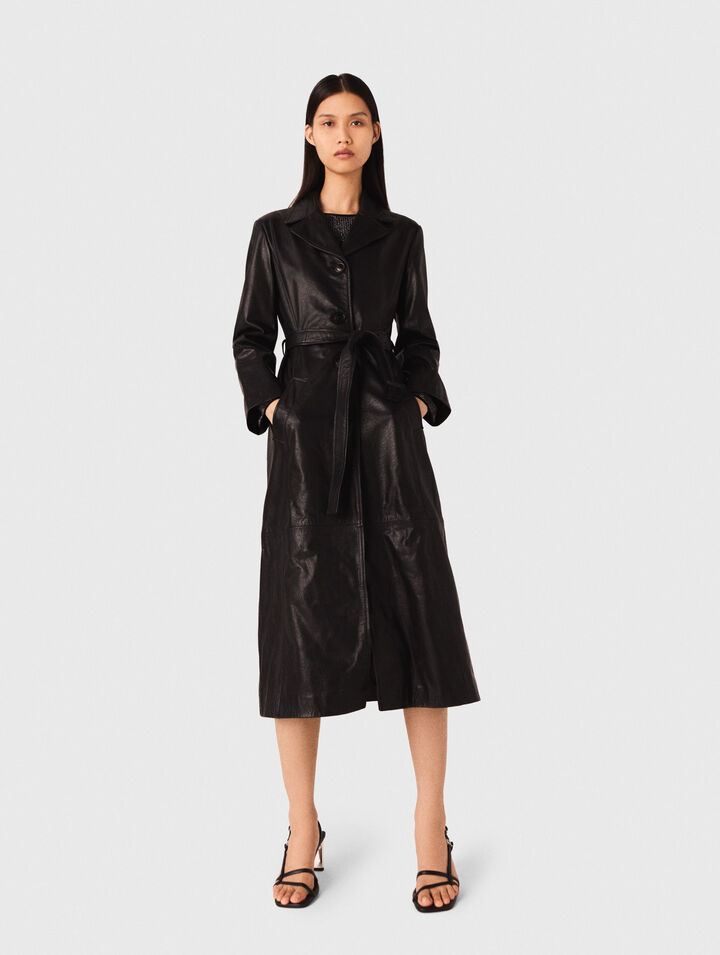 Long leather trench coat