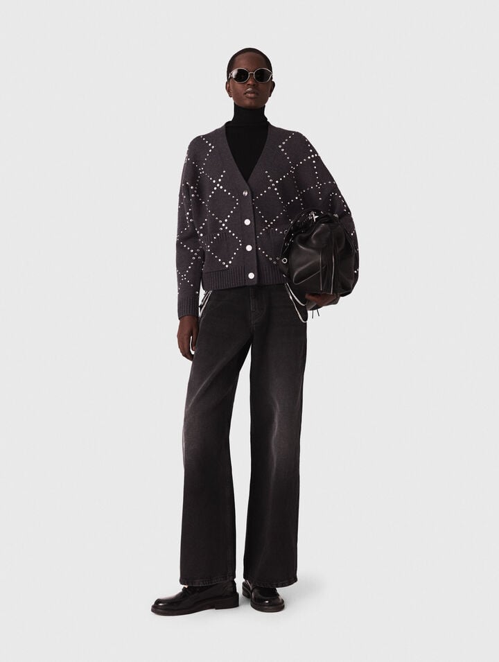 Rhinestone check cardigan