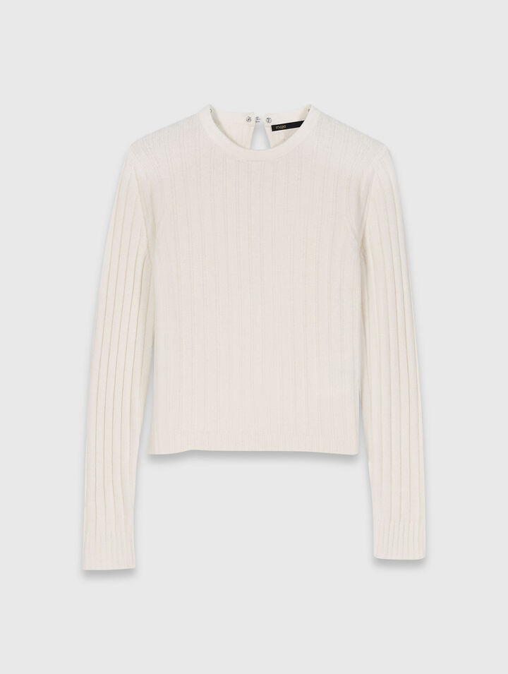 Pearl-collar ribbed jumper