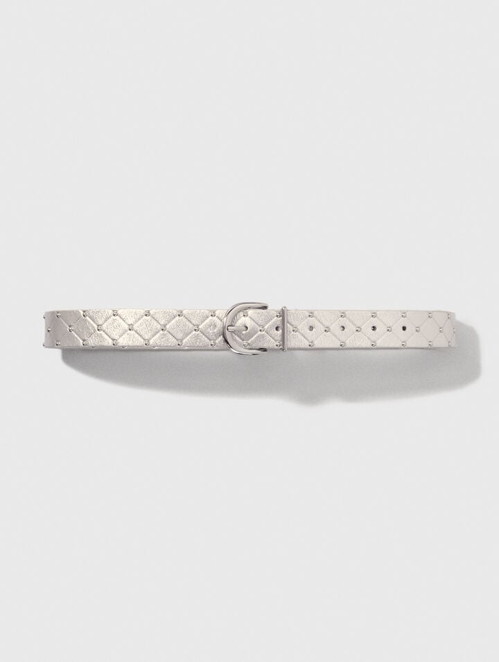 Quilted metallic leather belt