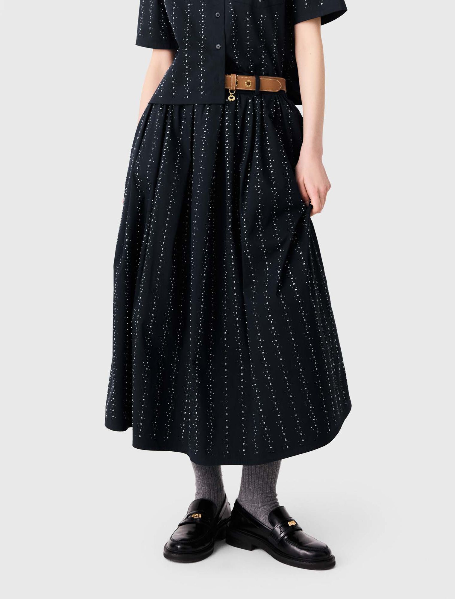 Long rhinestone cotton skirt