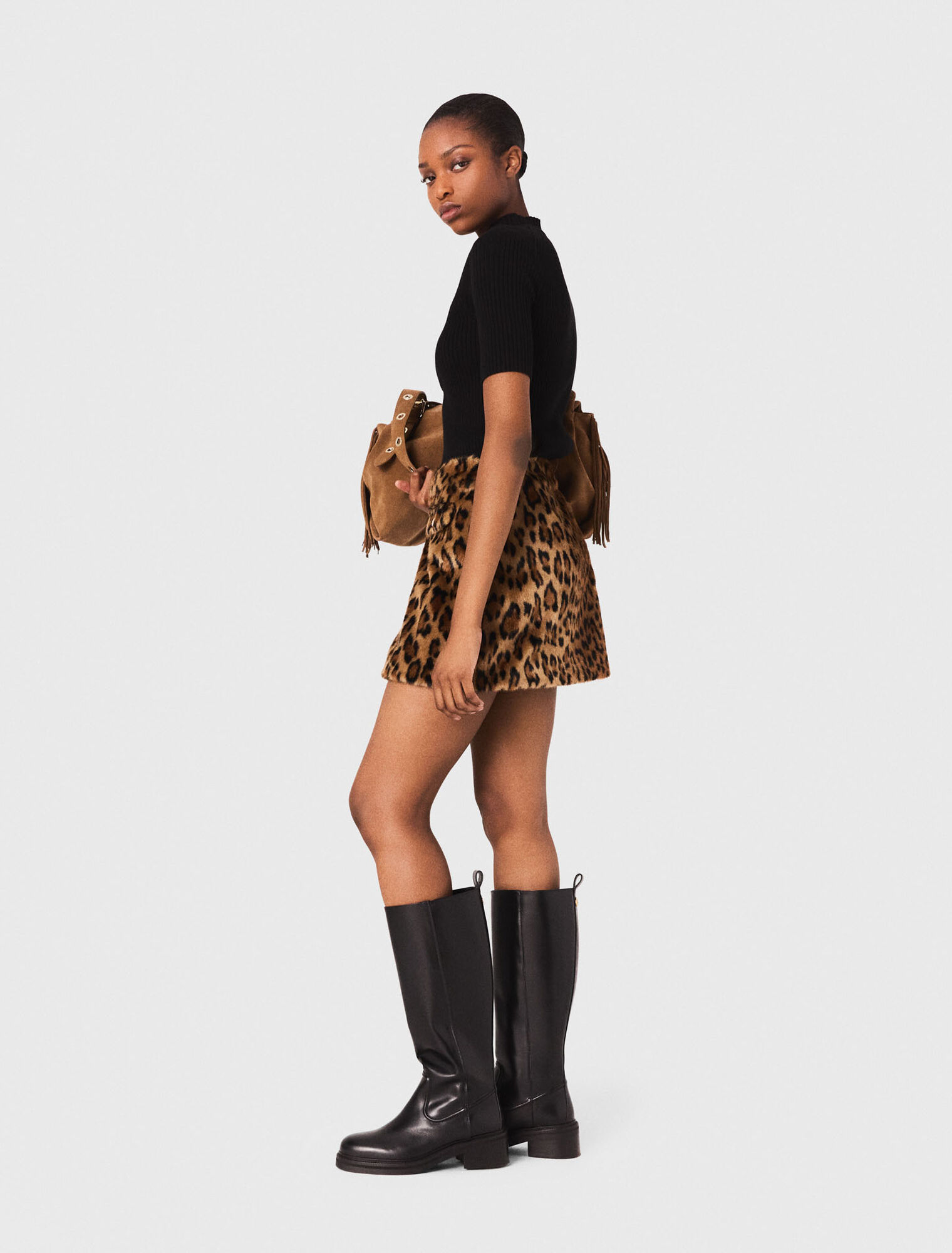 Leopard faux fur miniskirt