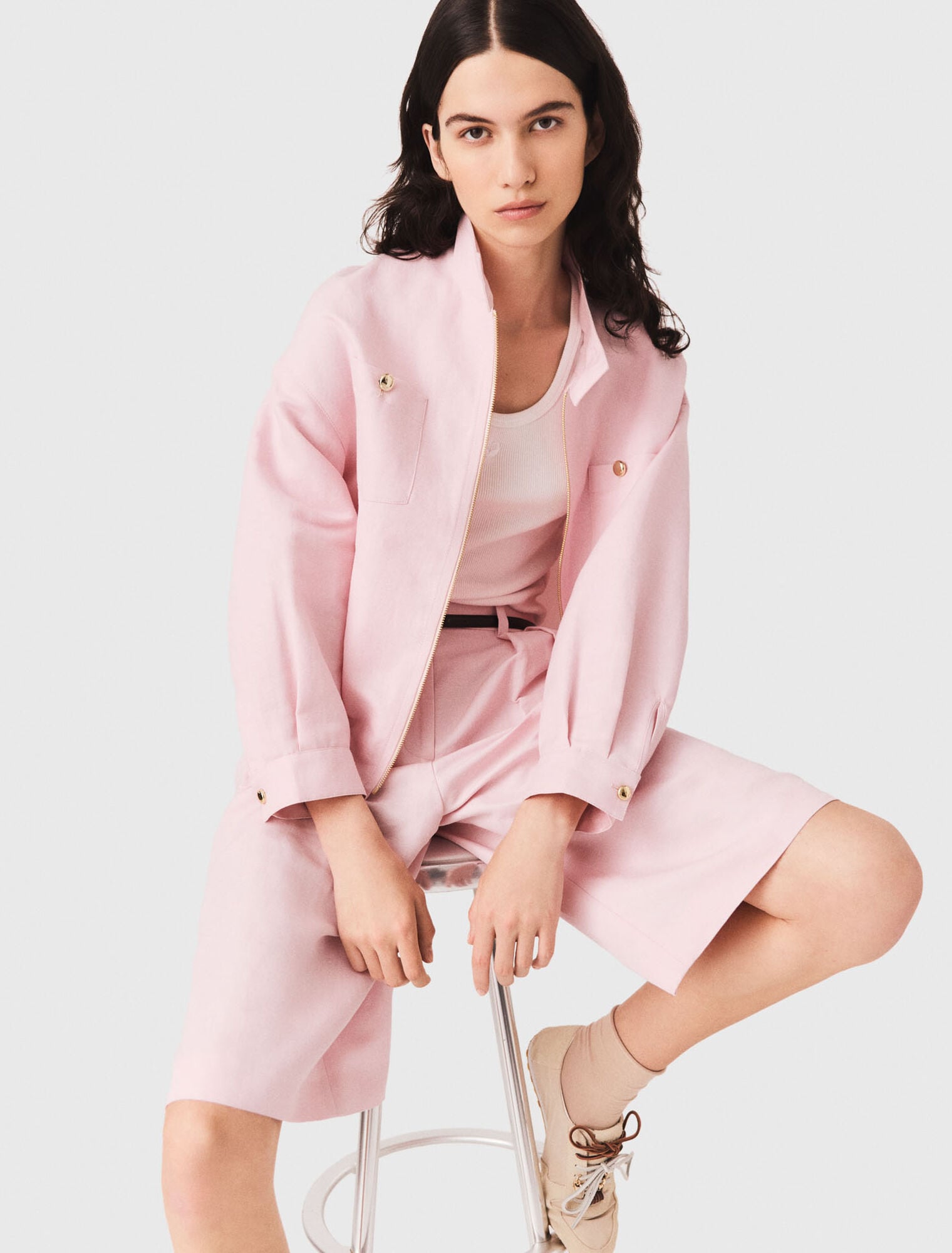 Linen blend bomber jacket