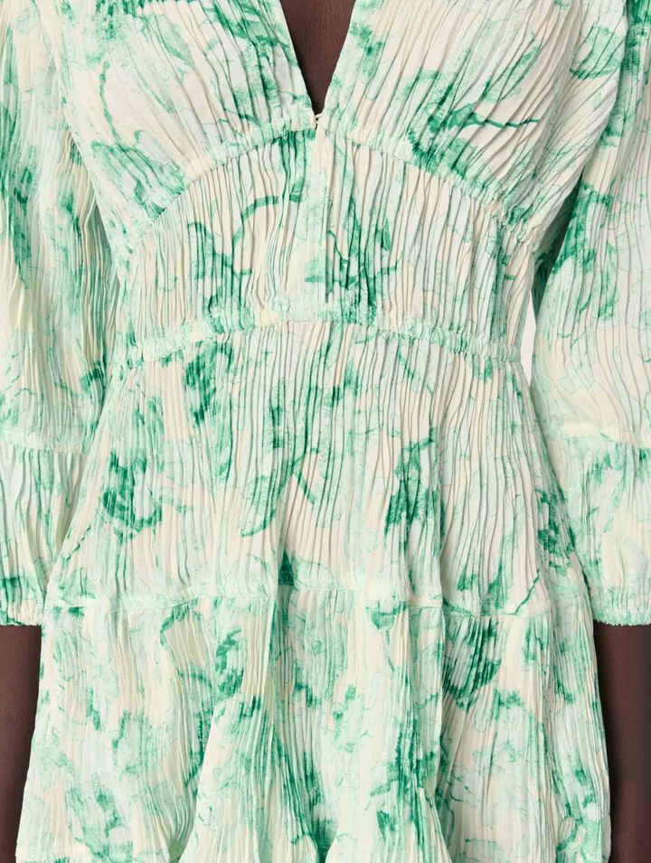 Patterned pleated short dress