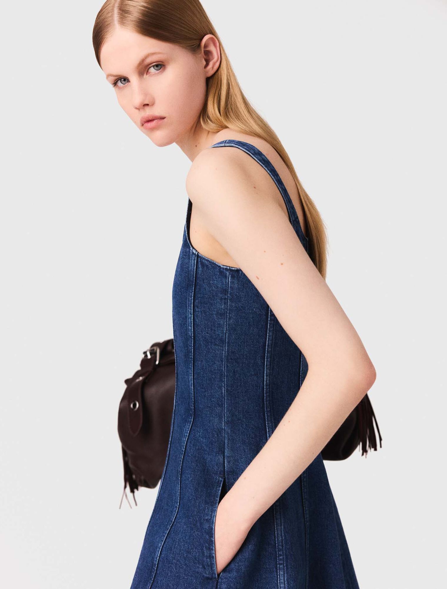 Long denim babydoll dress