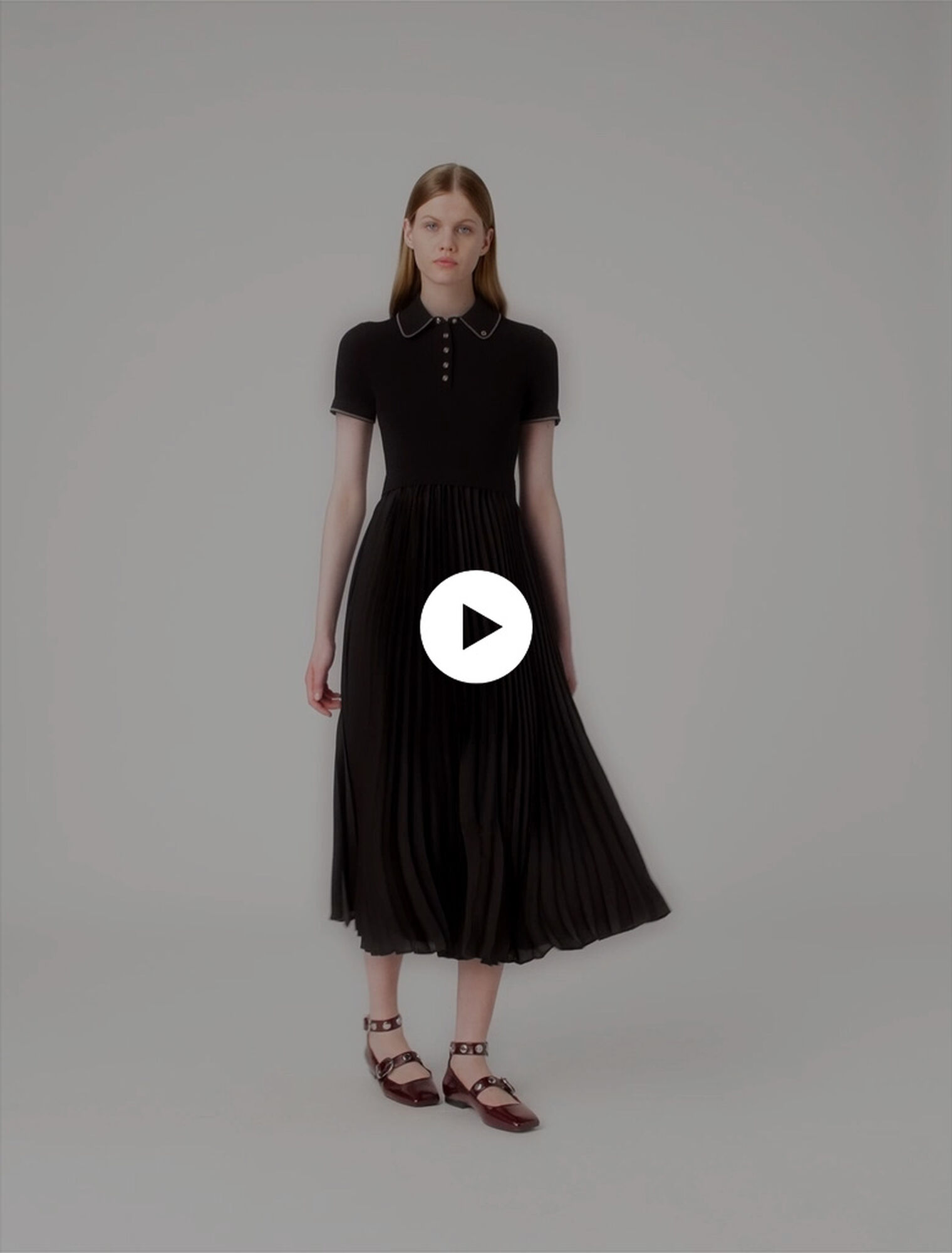 Pleated maxi dress with polo collar