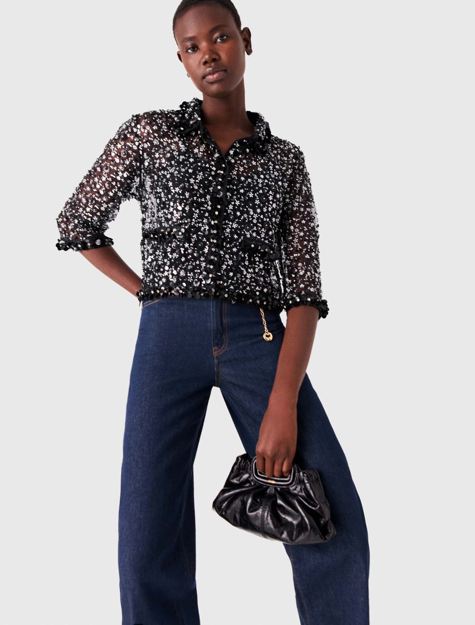 Floral rhinestone polo