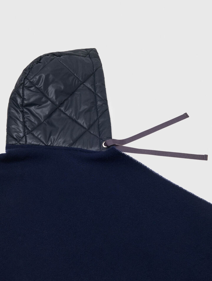 Hooded wool poncho