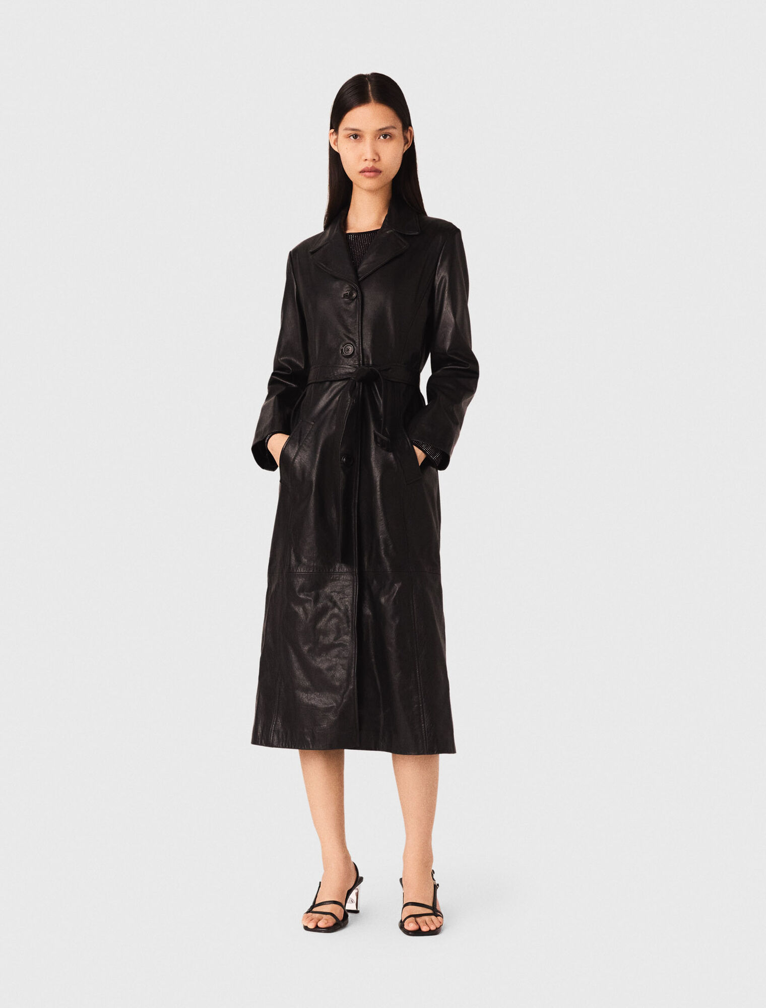 Long leather trench coat