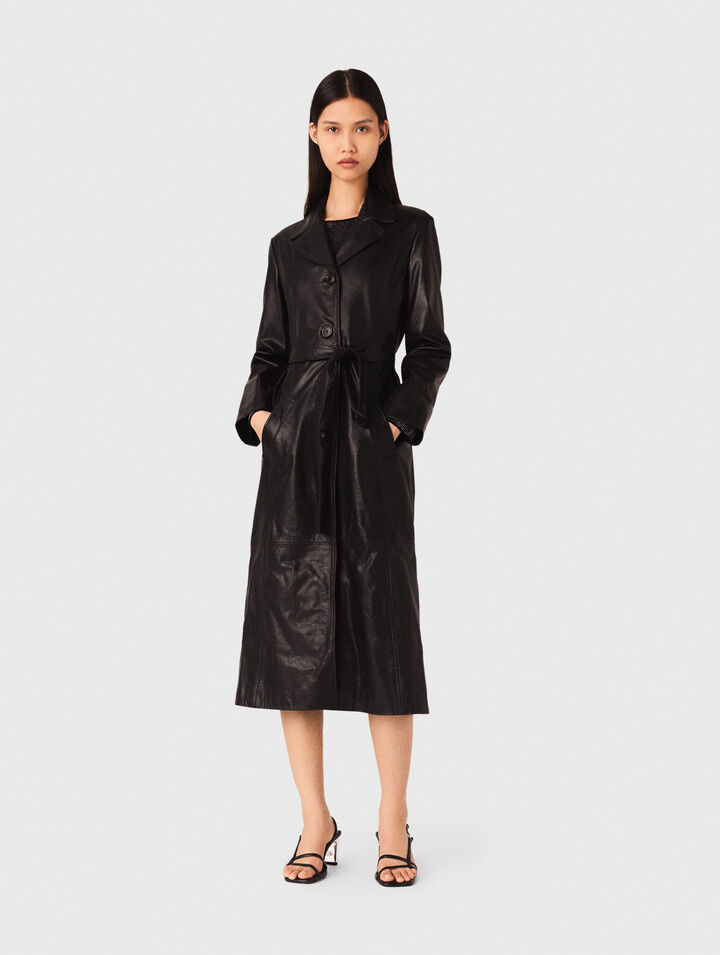 Long leather trench coat