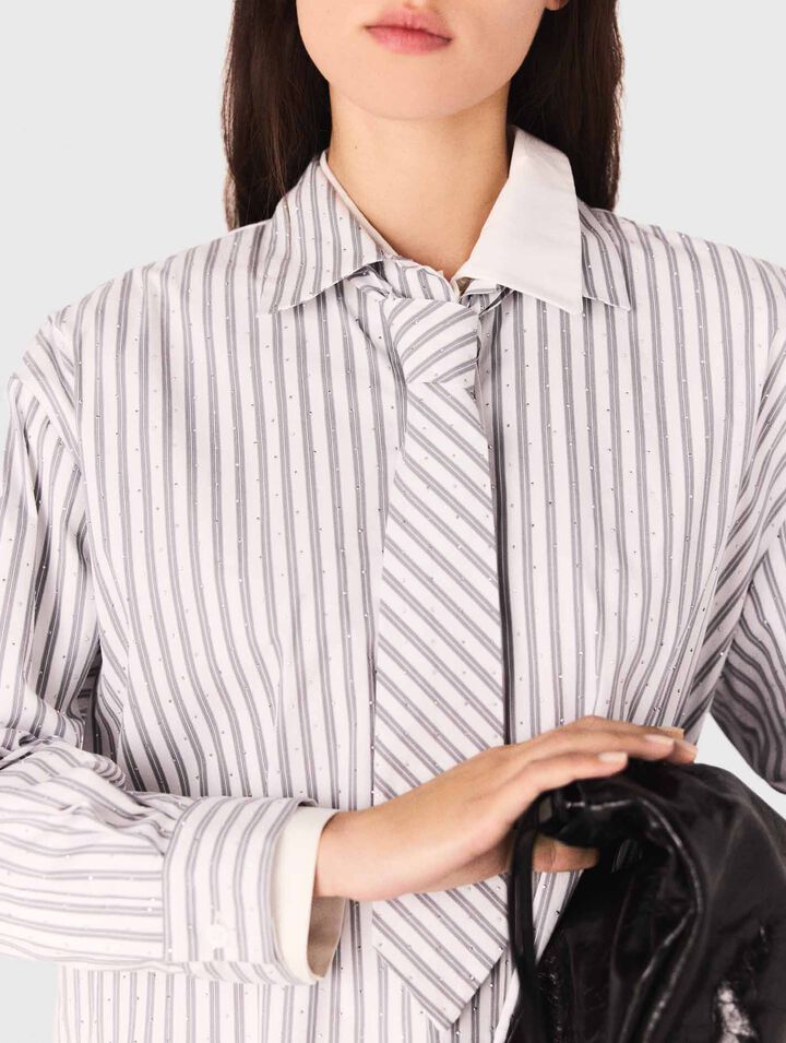 Striped rhinestone shirt with tie
