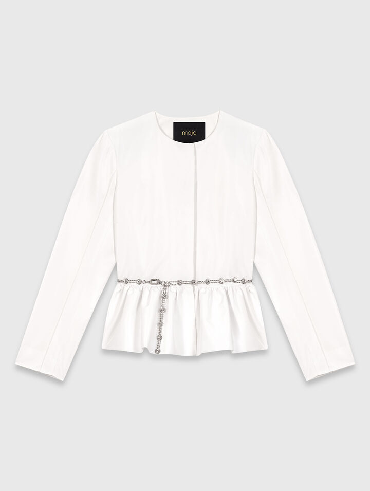 Cropped jacket with jewelled belt