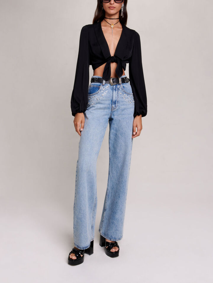 Satin tie-front shirt