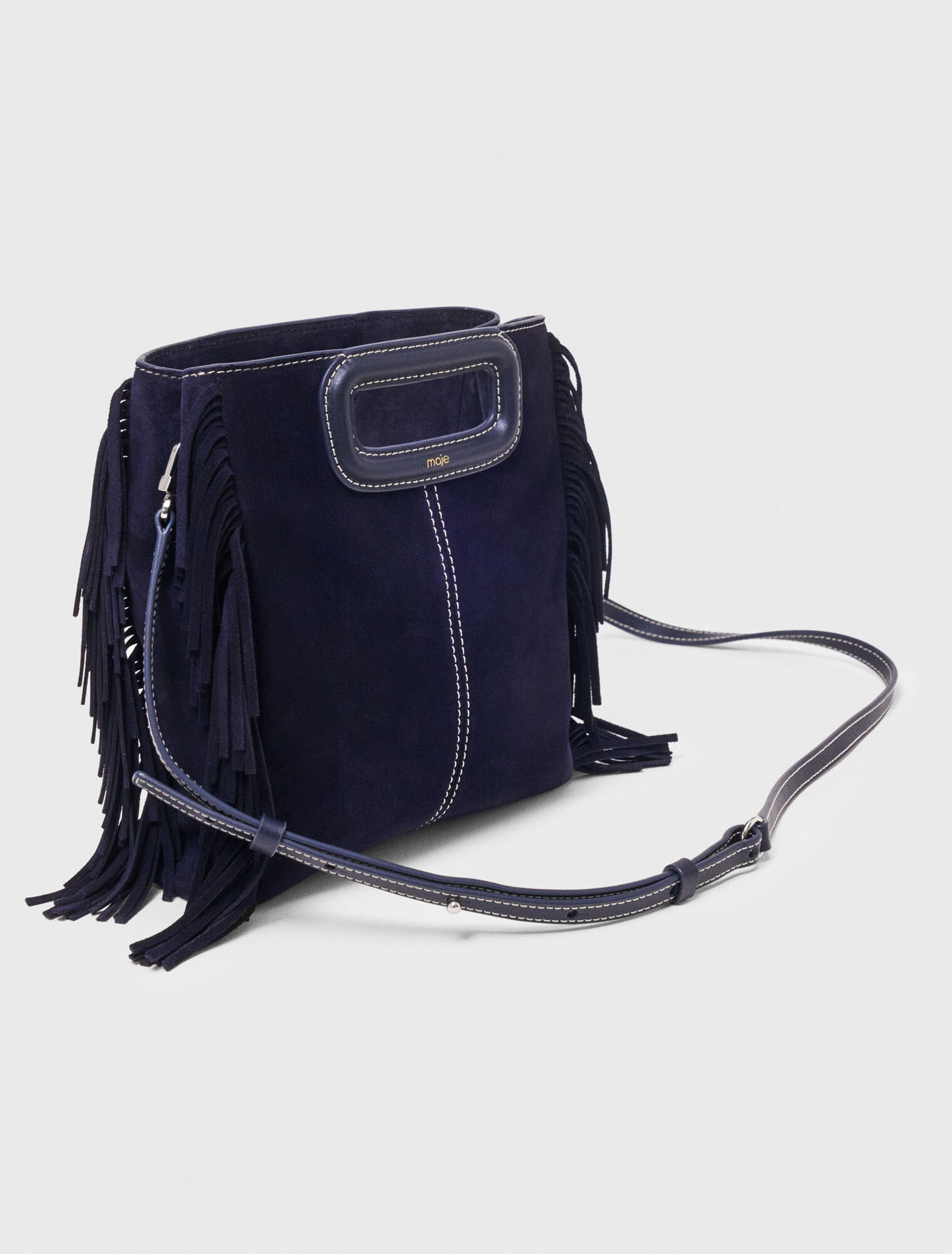 Topstitched suede M bag