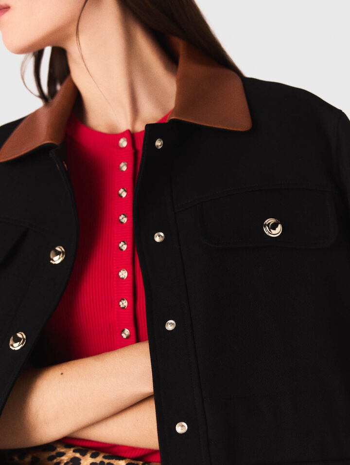 Parka with leather collar