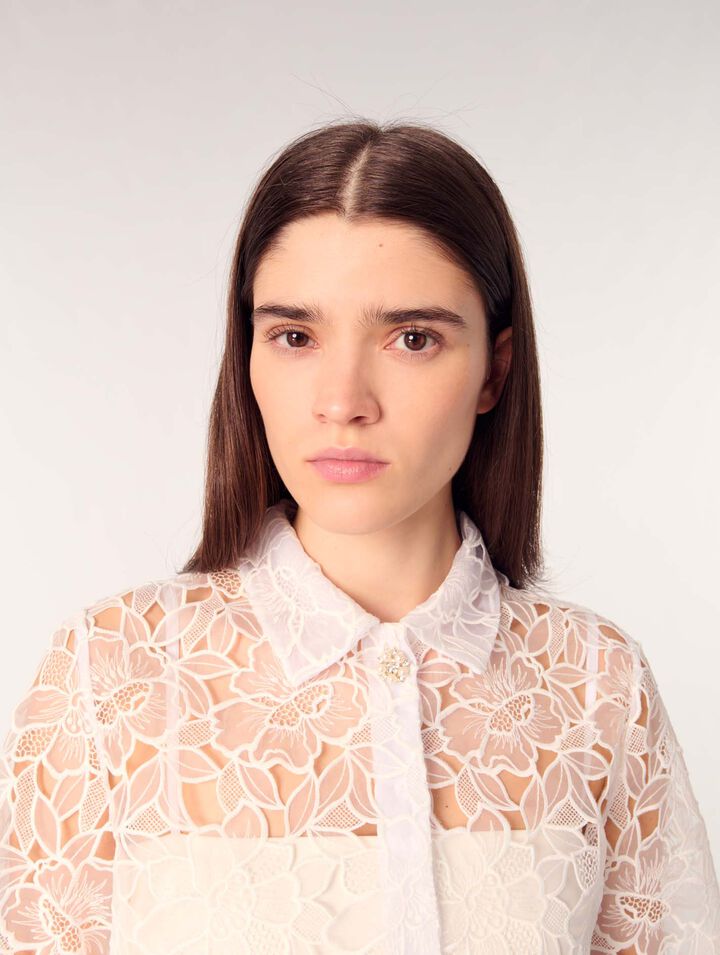 Cropped floral guipure shirt