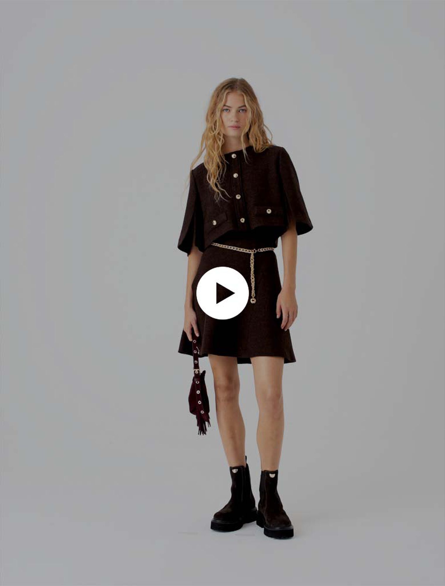 2-in-1 tweed cape dress