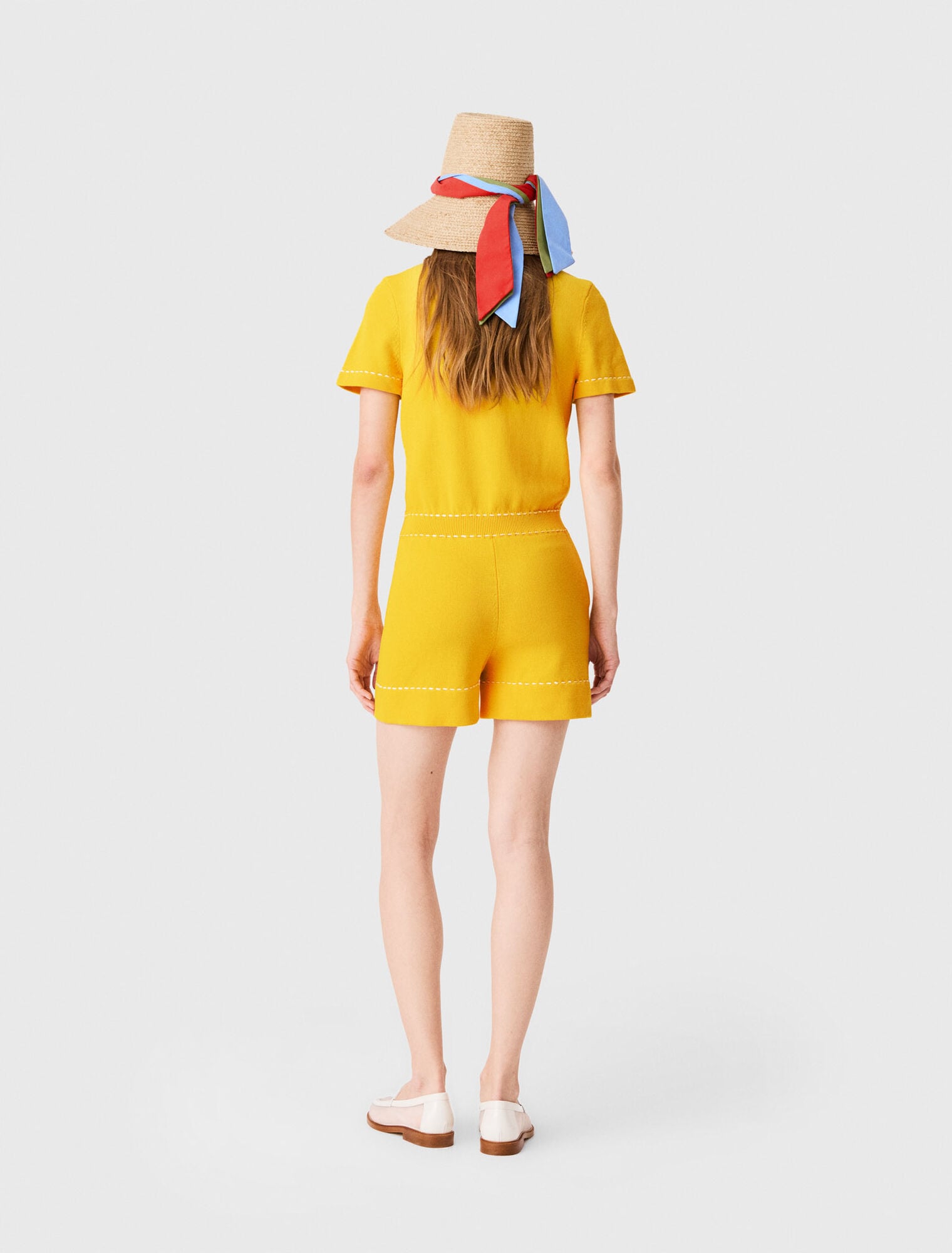 Knit playsuit with polo collar