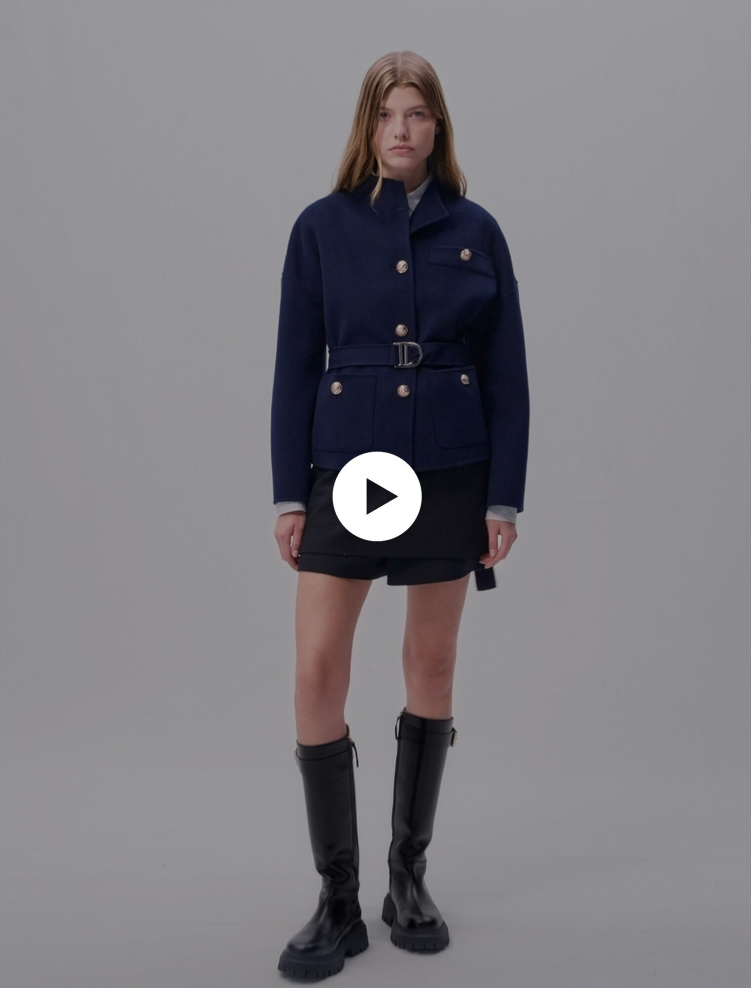 Belted short wool coat