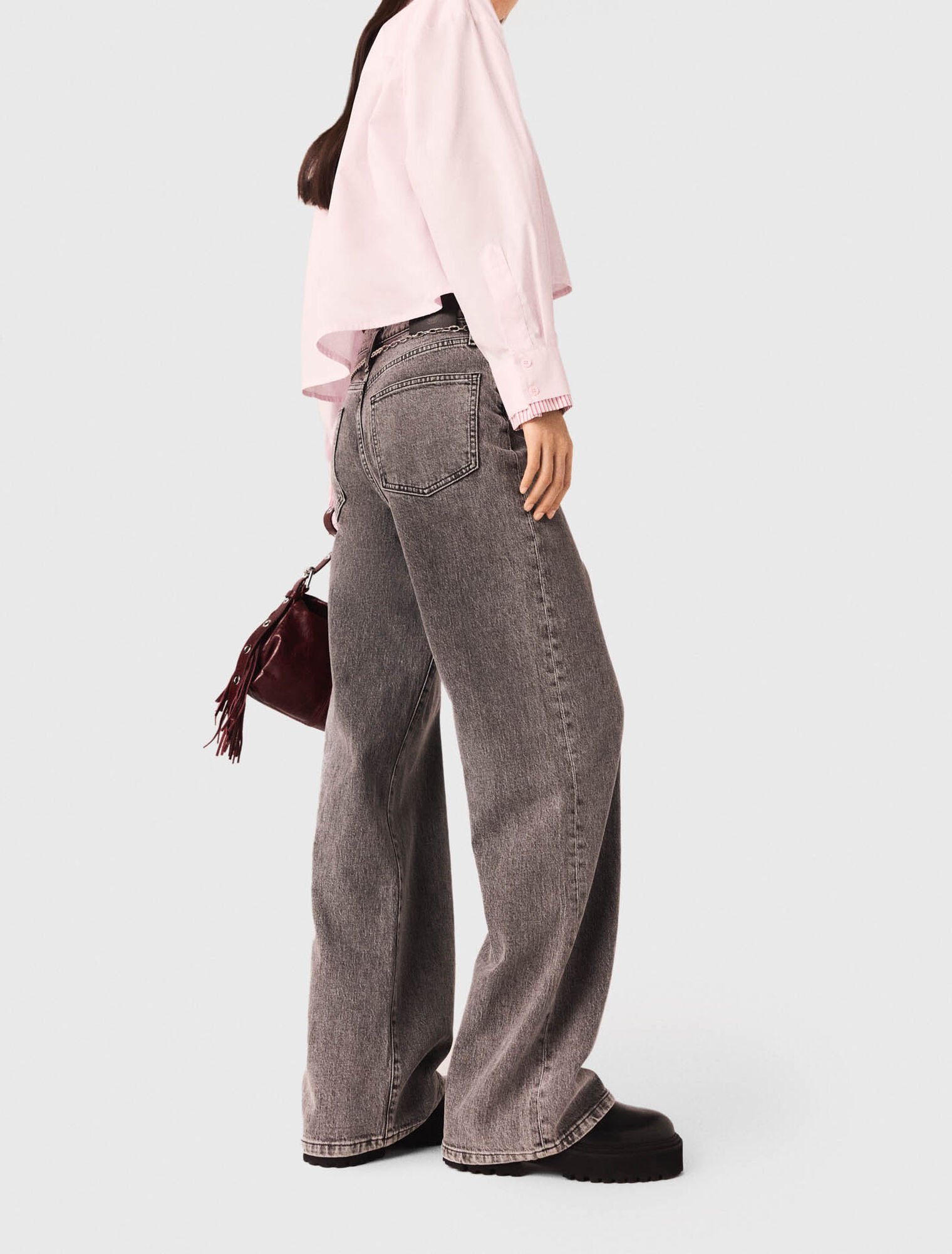 Wide-leg jeans with chain-link belt