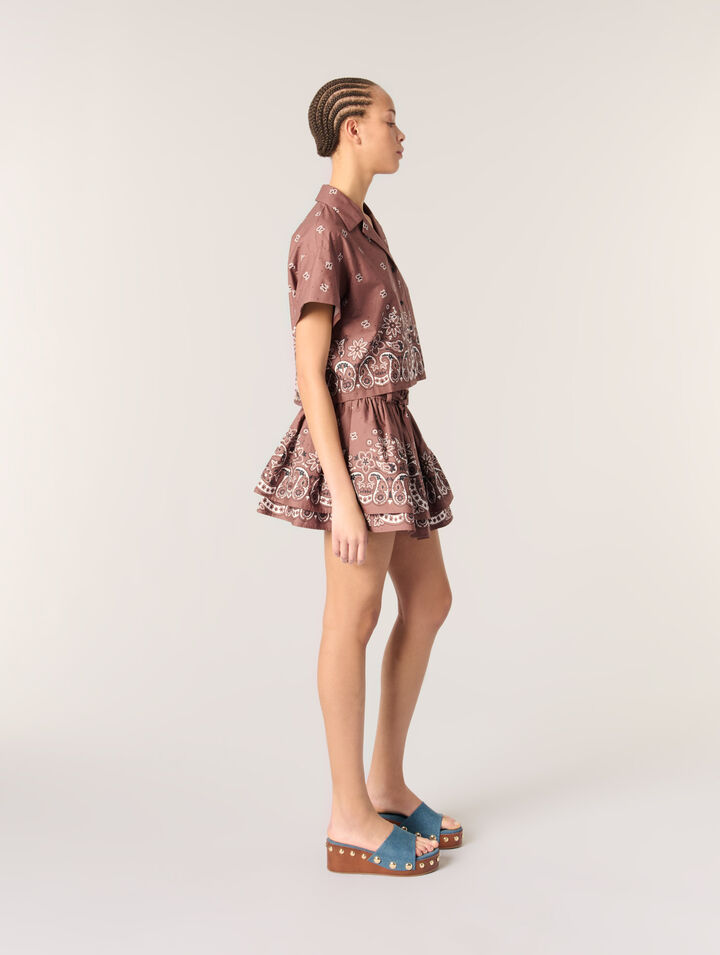 Patterned rhinestone cropped shirt