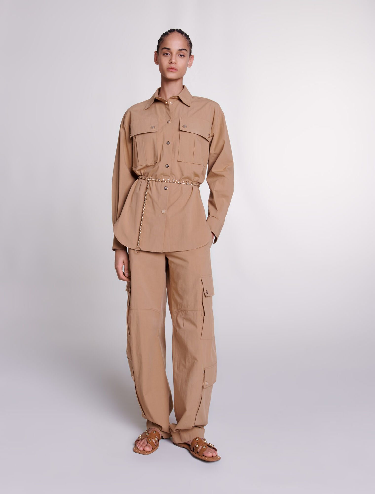 Belted long shirt