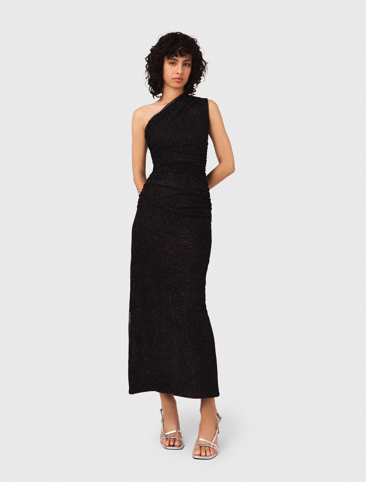 Asymmetric rhinestone knit dress