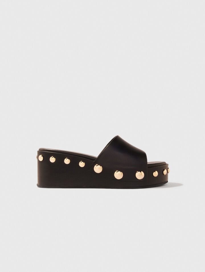 Leather studded wedge mules