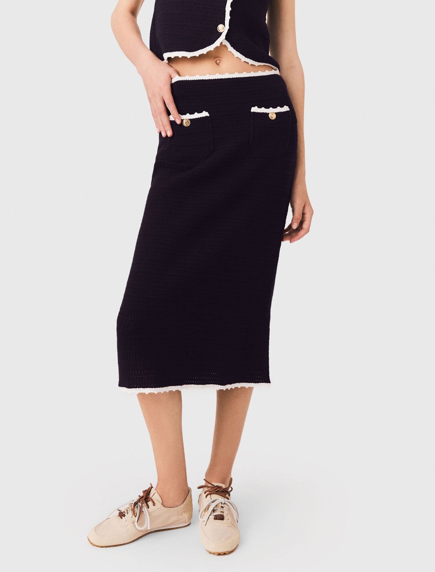 Midi skirt with crochet trim