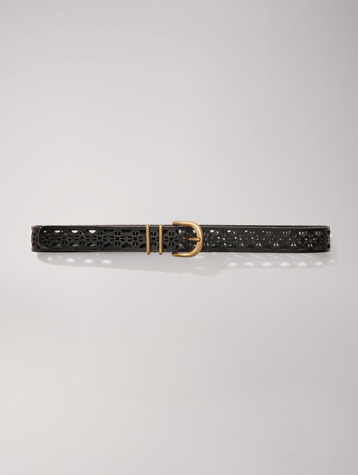 Leather belt with flower detail