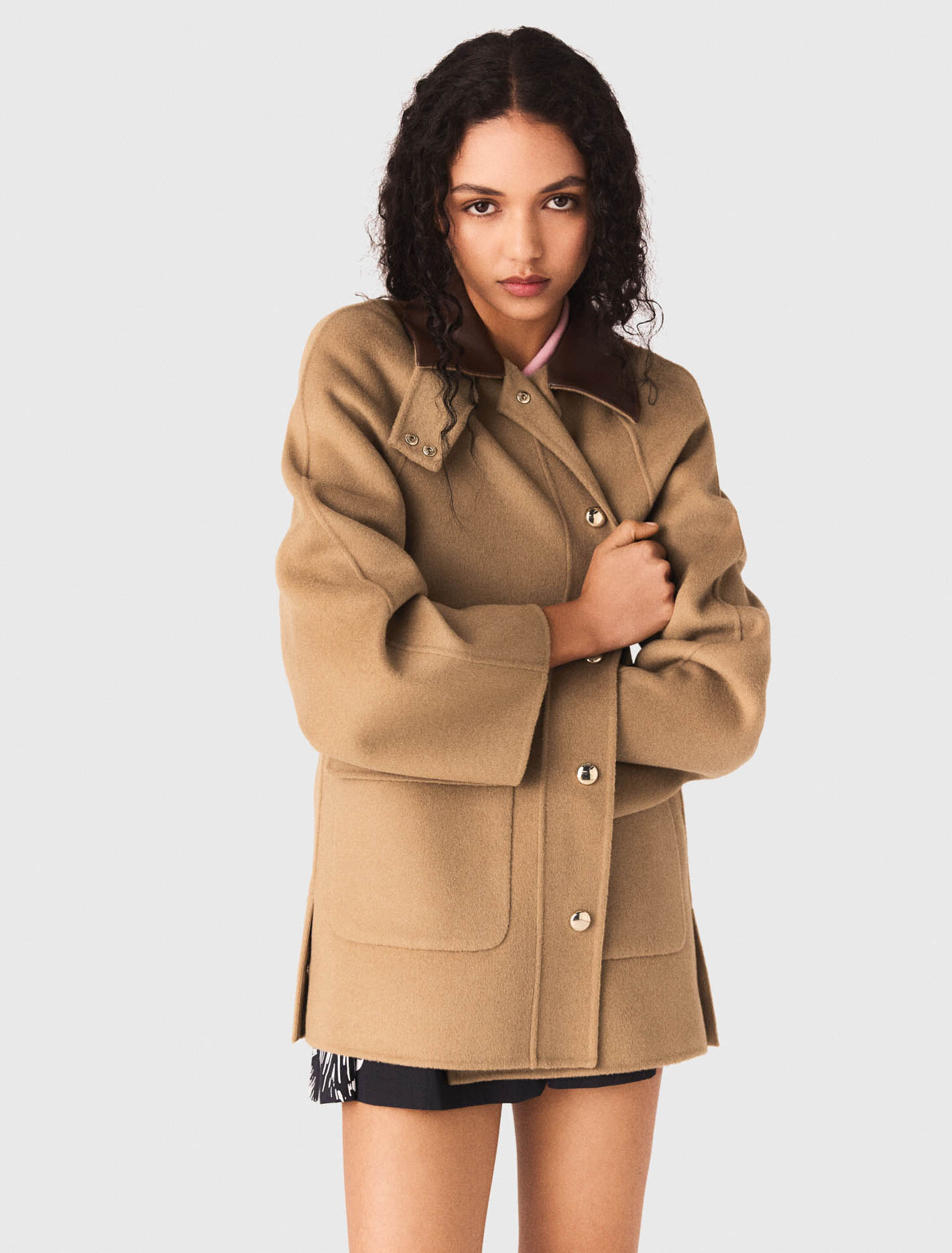 Wool coat with removable hood