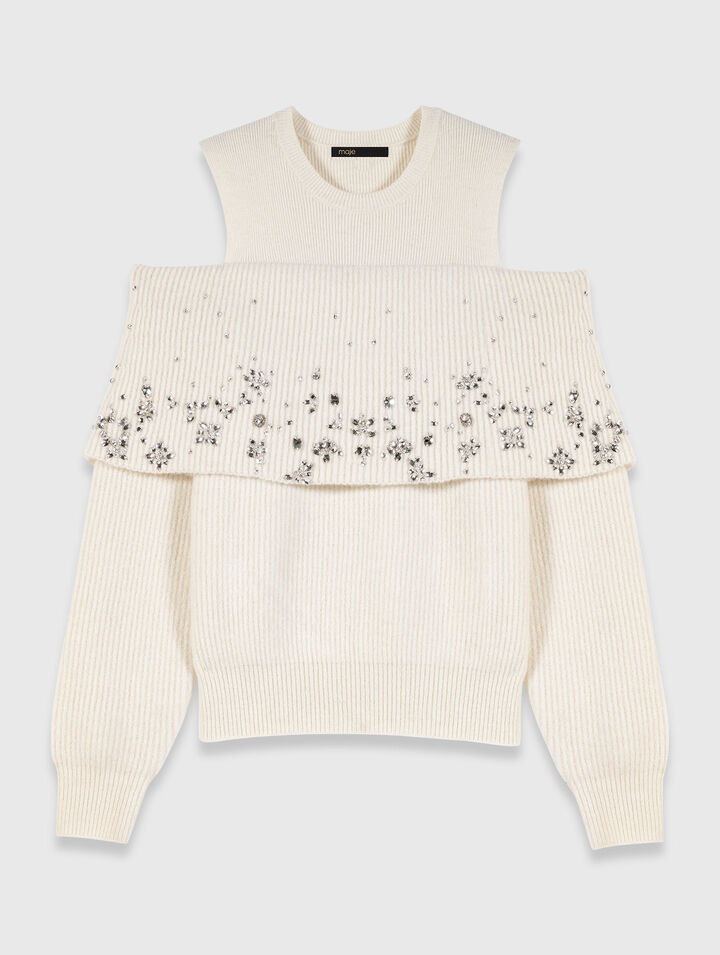 Off-the-shoulder jumper with jewellery