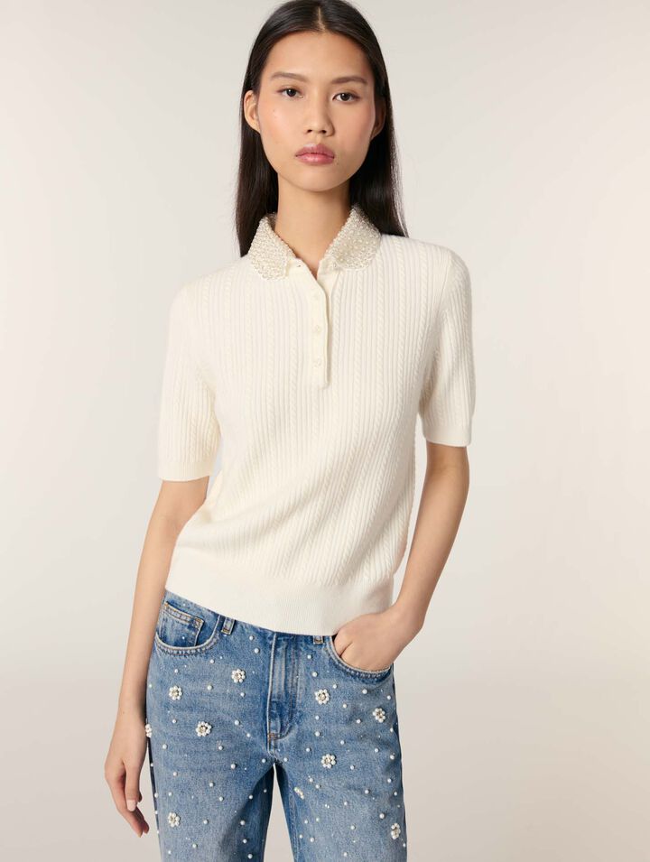 Removable collar knit polo shirt