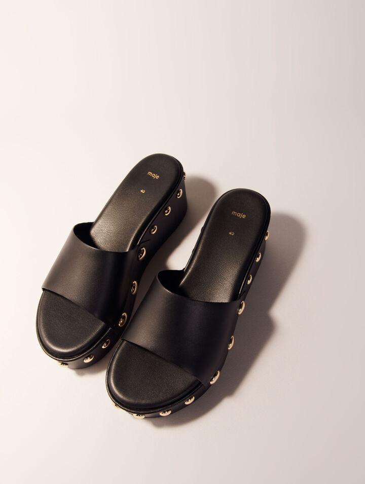 Leather studded wedge mules