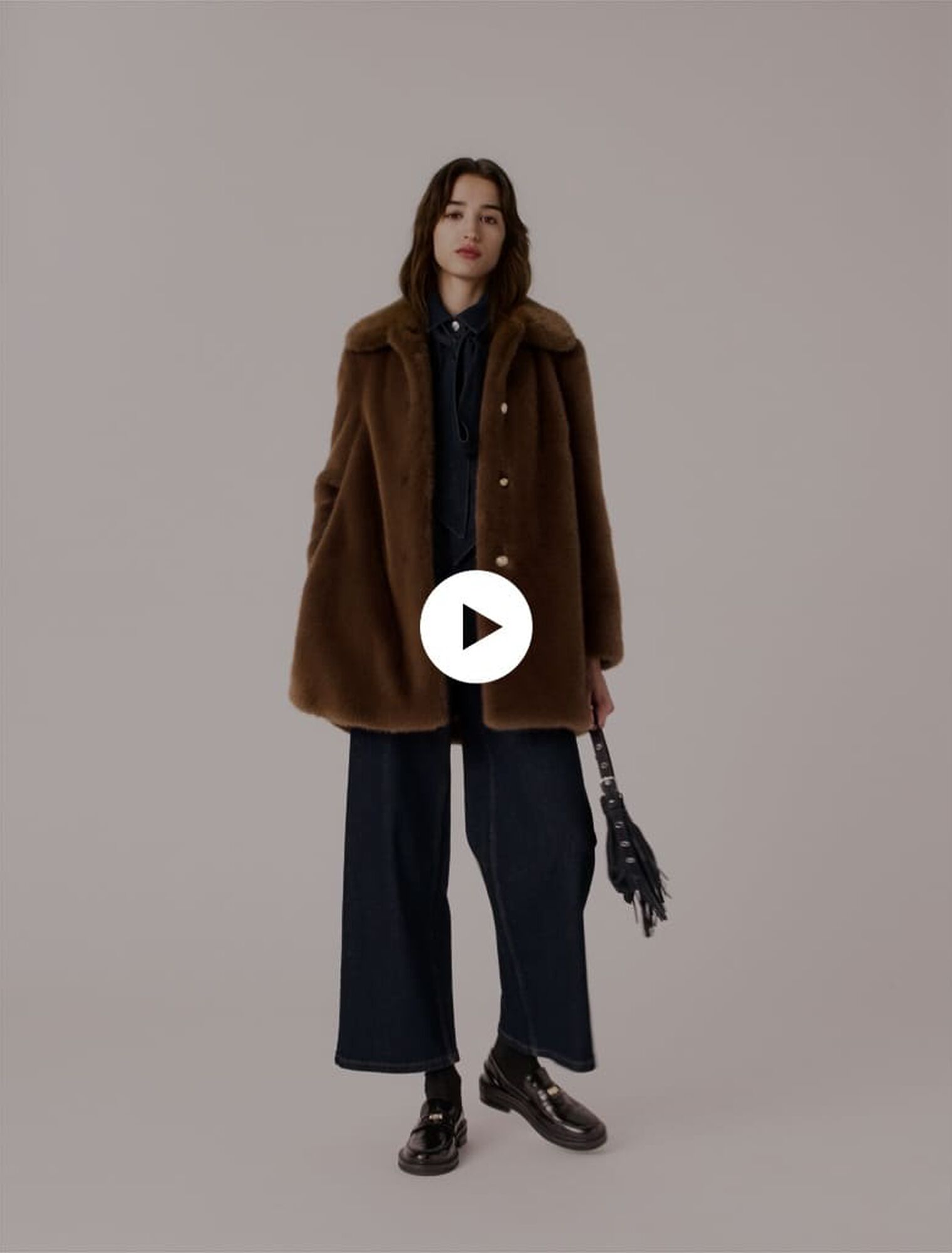 Mid-length faux fur coat