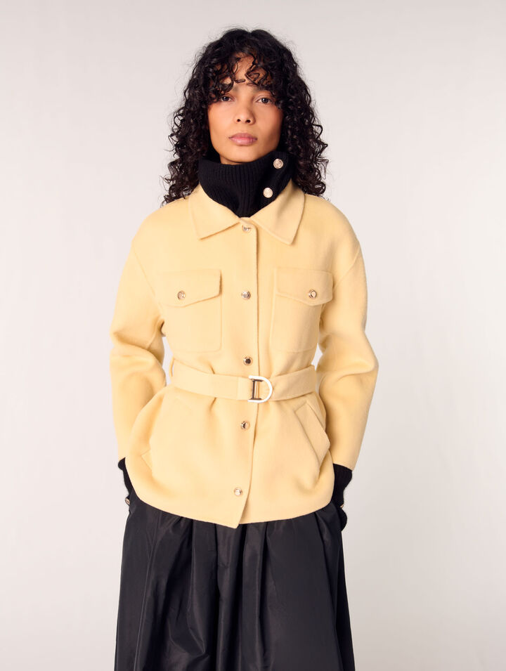 Short double-faced belted coat