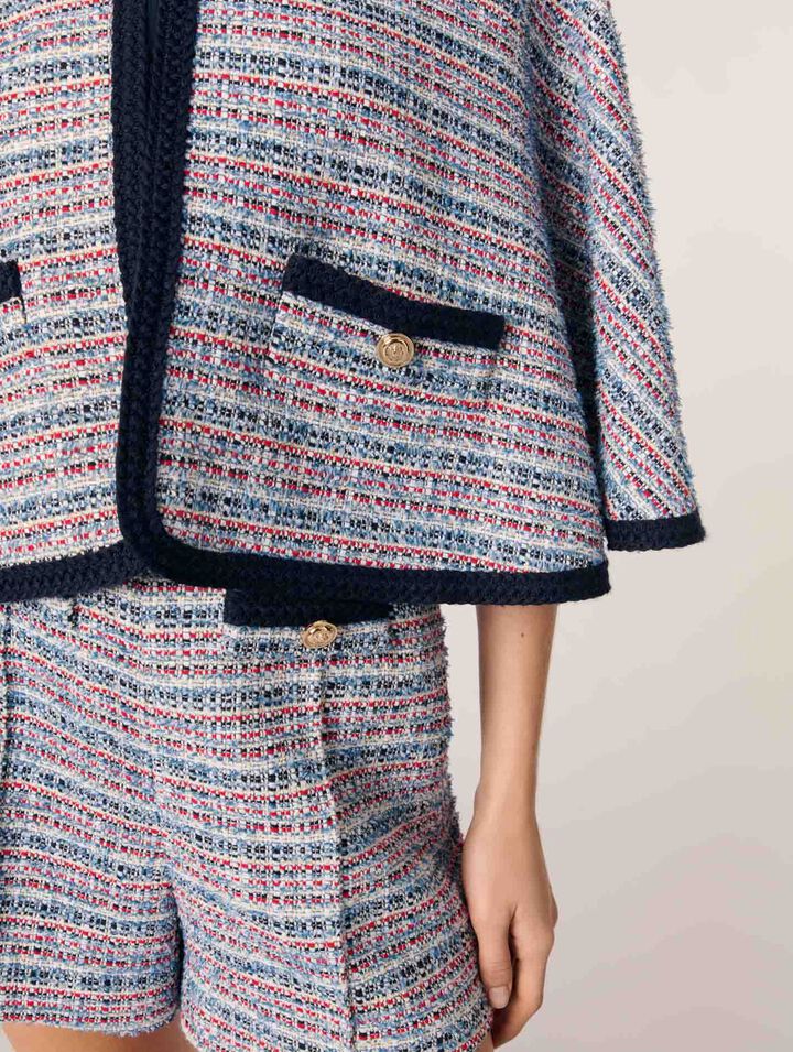 Tweed cape with contrasting trim