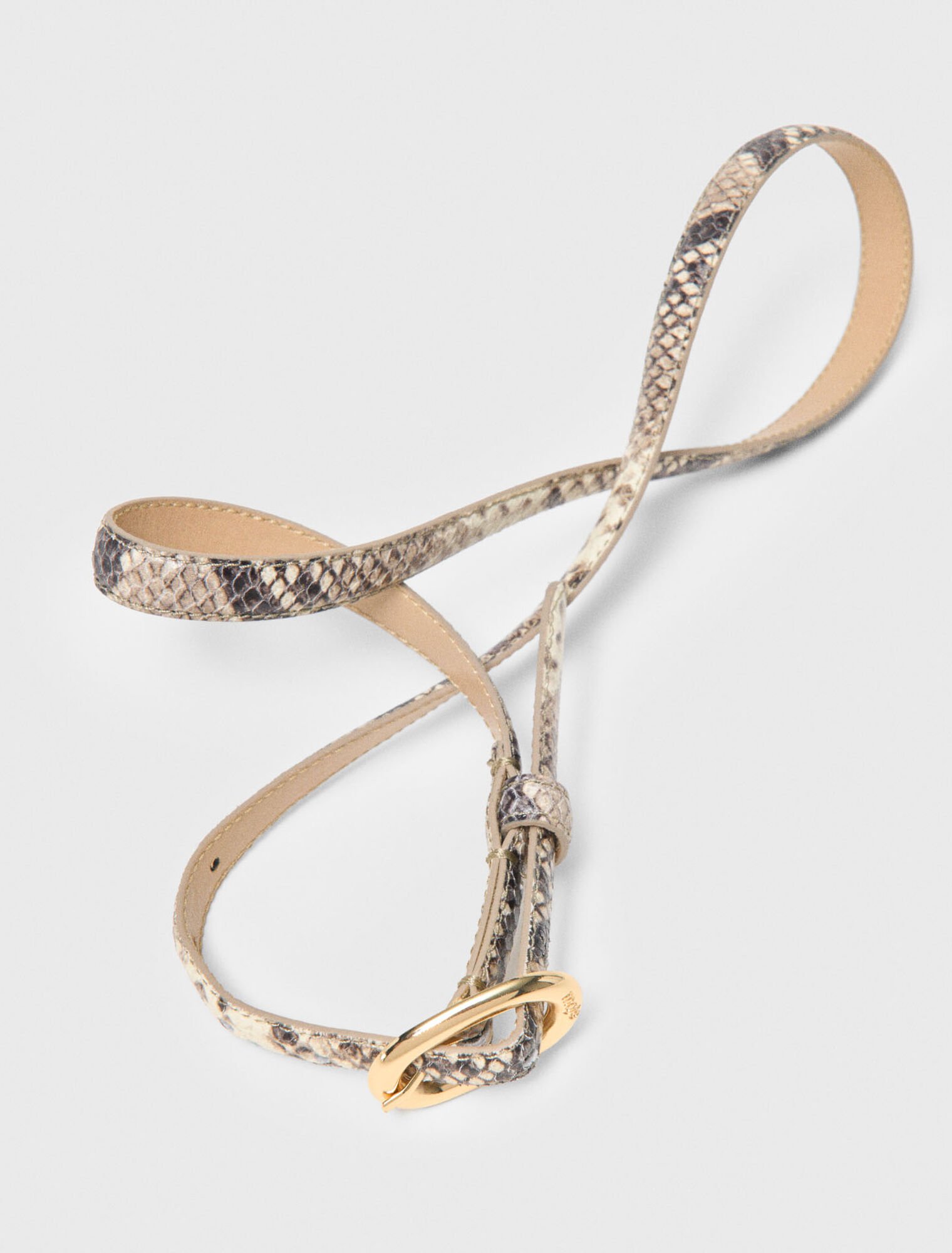 Slim python-effect leather belt