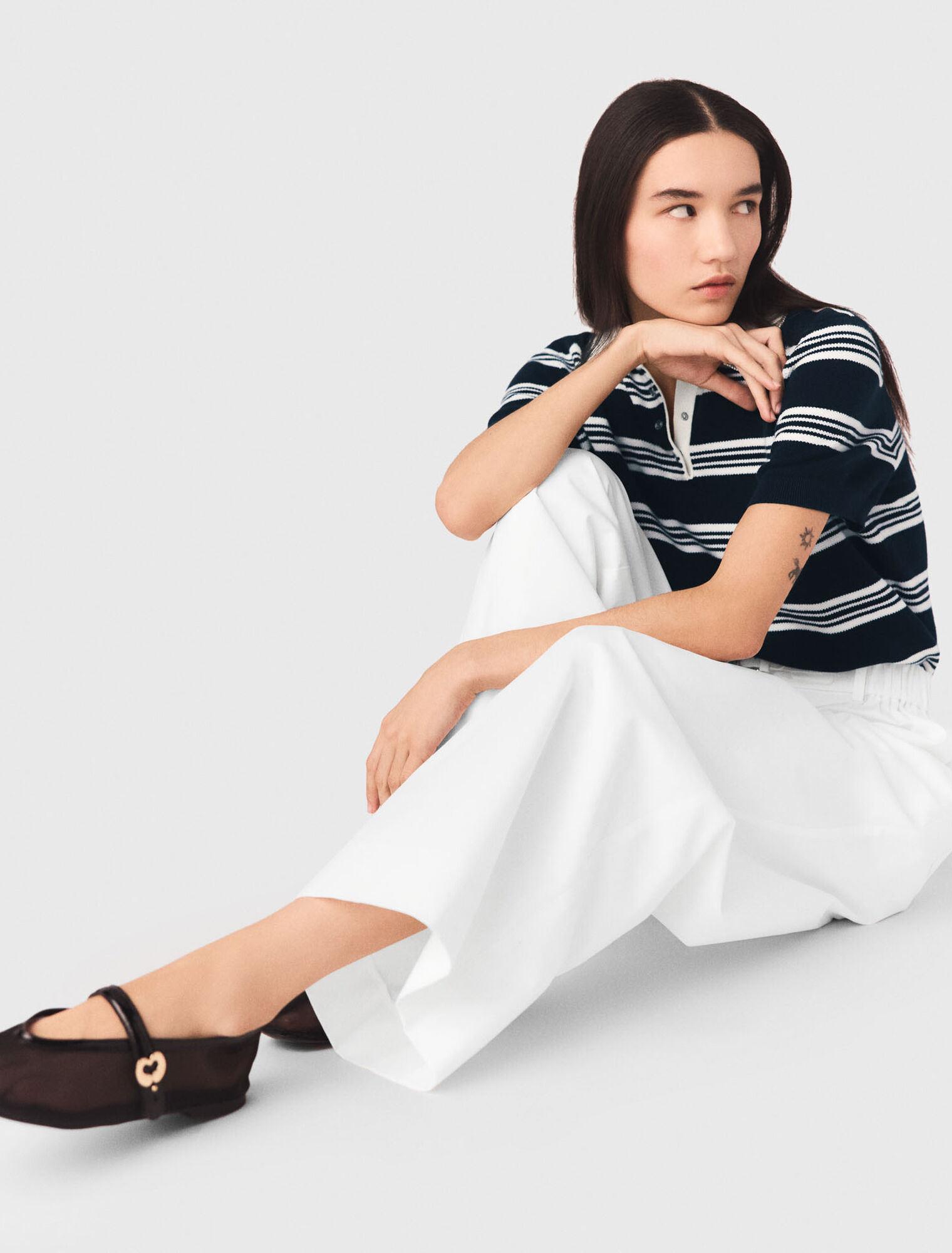 Wide-leg cotton trousers