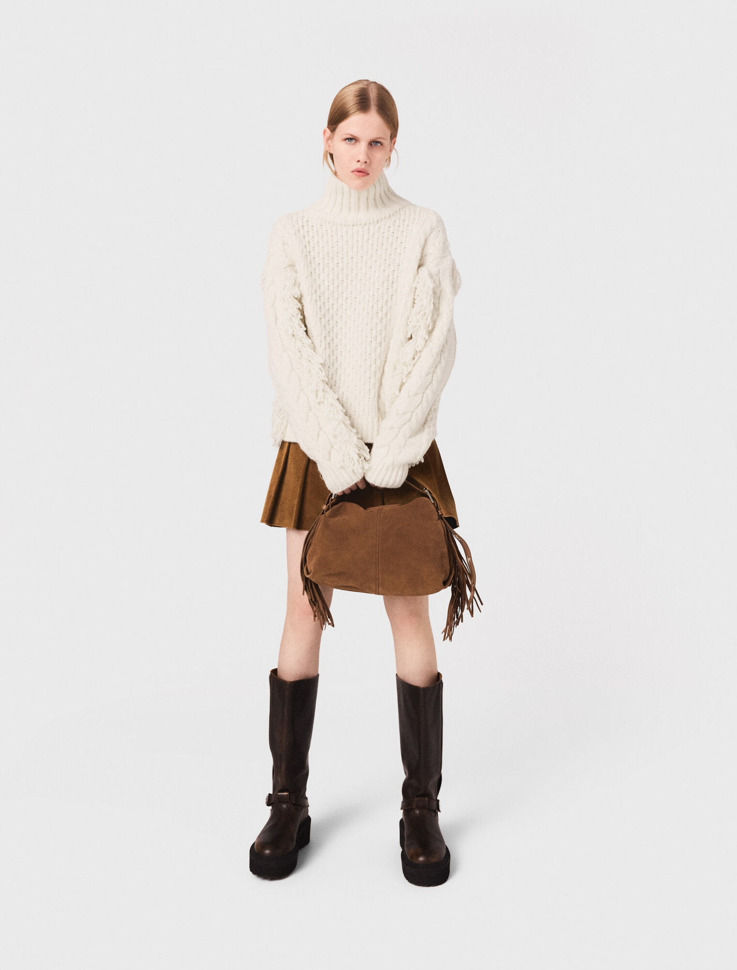 Wool-blend jumper with fringes